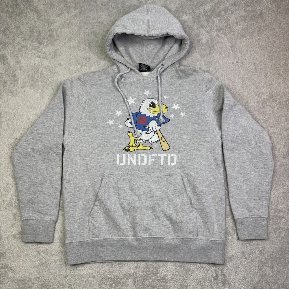 Undefeated Eagle Hoodie Mens Small Heather Gray Graphic Fleece Lined Pullover